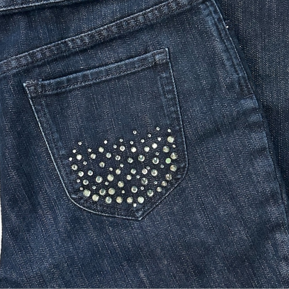 CHICO'S Platinum Charm Jean Rhinestone Embellished Bedazzled Dark Wash Regular - Picture 5 of 6